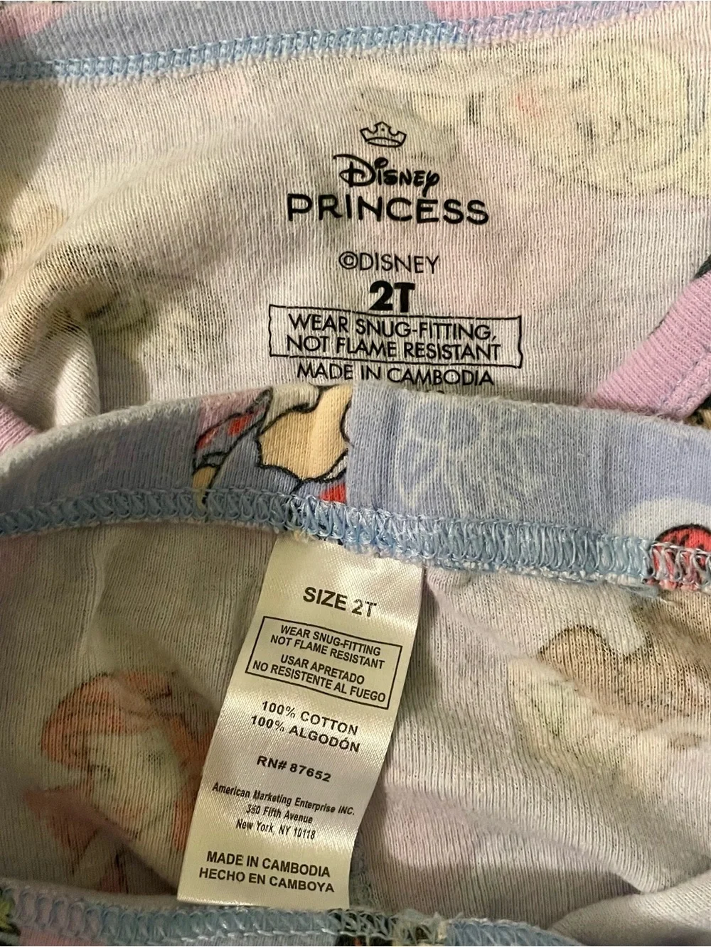 Disney Girls' Lavender Princess Pajama Set with Multicolor Character Hearts